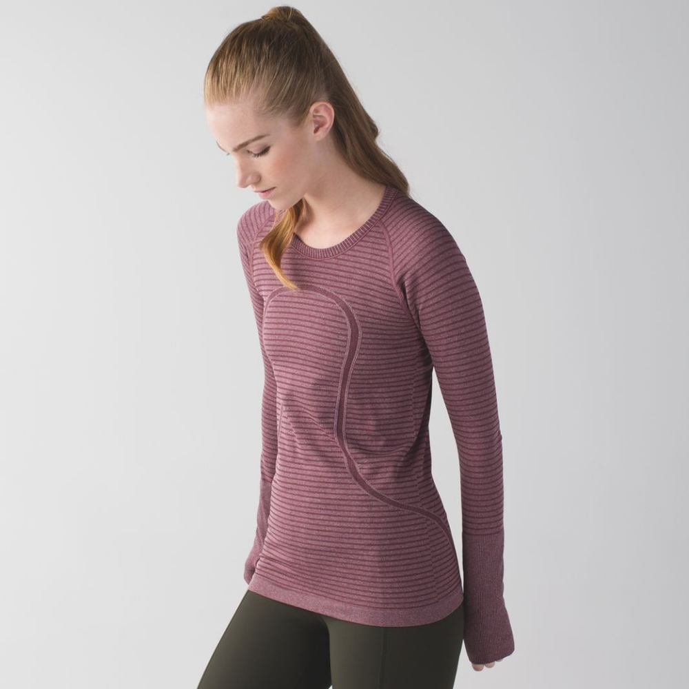 lululemon athletica Long Sleeve Seamless Stripe Top in Mauve